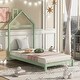 preview thumbnail 28 of 34, Twin Size Solid Wood Platform Bed Frame with Chimney House-shaped Headboard for Kids, Teens, No Box Spring Required Green - Twin