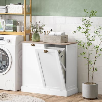 HOMCOM Double Tilt-Out Laundry Hamper Cabinet with 2 Removable Basket, Modern Bathroom Storage Cabinet