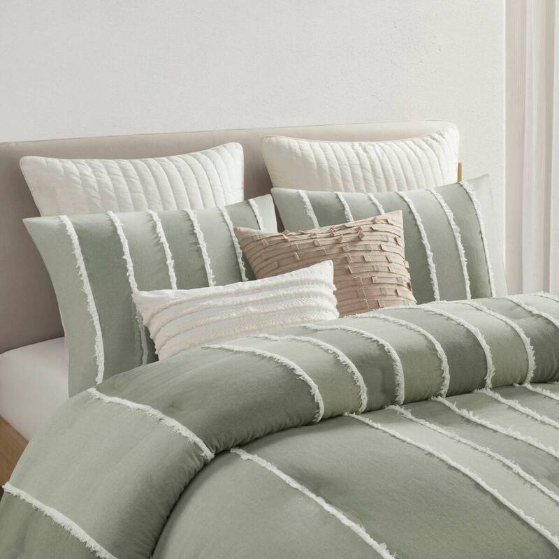 GDF Studio - Marceline Striped Cotton 3-Piece Comforter Set with Clip Jacquard Trim