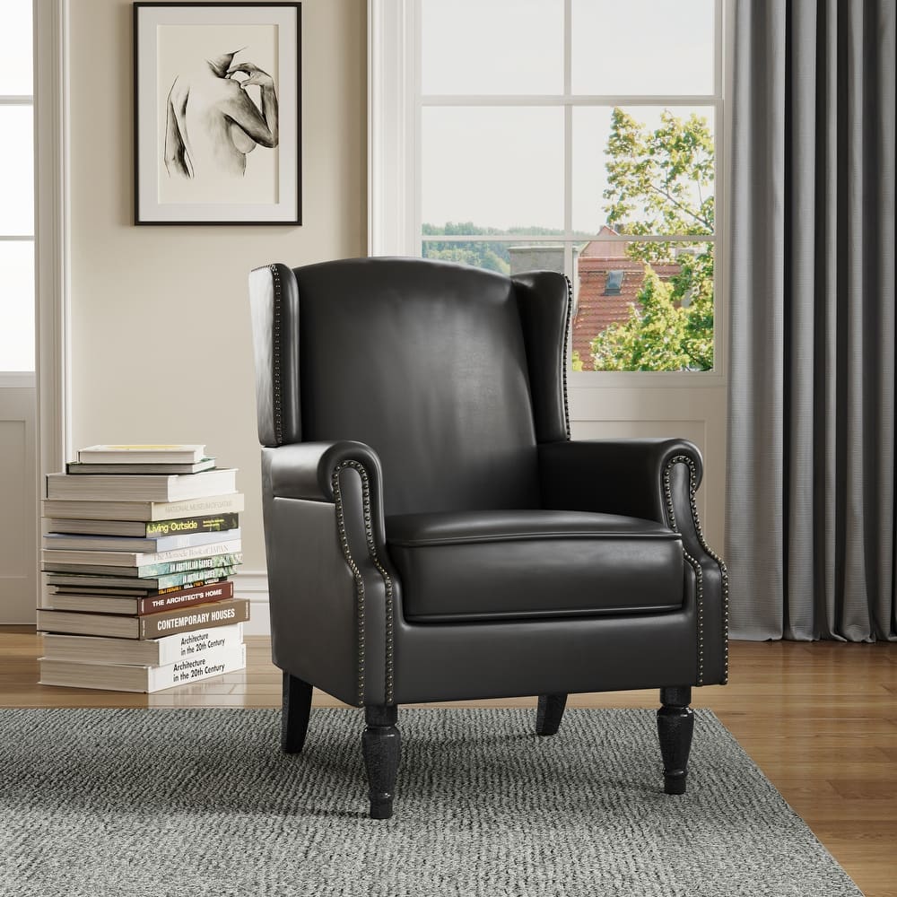 Wingback Accent Chair Nailhead Trim Living Room Reading Chair