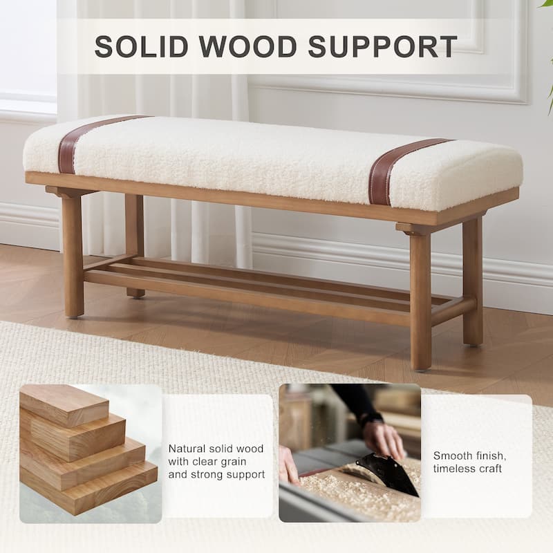 2-Tier Solid Wood Upholstered Entryway Shoe Bench with Storage Shelf - 44.49"W x 16.54"D x 18.11"H