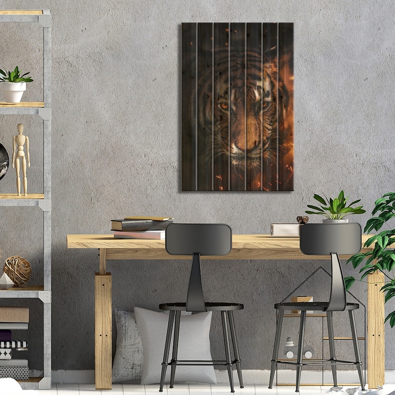 Tiger Sparkles Print On Wood by Zenja Gammer - Multi-Color