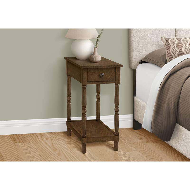 Accent Table, 2 Tier, End, Side Table, Nightstand, Bedroom, Narrow, Lamp, Storage Drawer, Brown Veneer, Traditional