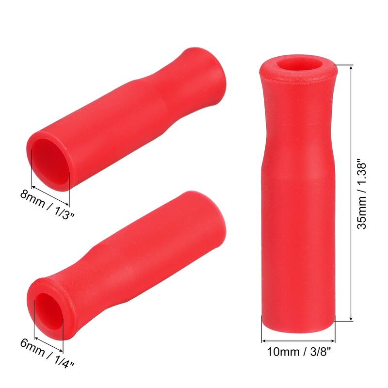 16pcs Silicone Straw Tips for 1/3 Inch OD Stainless Steel Straws - Red