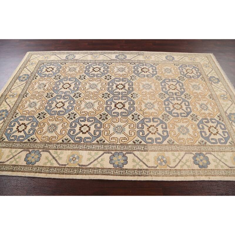 Vegetable Dye Khotan Oriental Wool Area Rug Hand-knotted Office Carpet - 5'11" x 8'10"