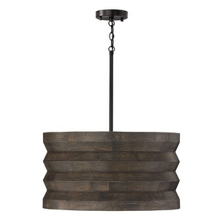 22" W x 12" H 1-Light Pendant in Matte Black and Handcrafted Mango Wood in Espresso Stain - 22"W x 11.75"H