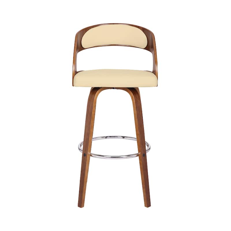 Shelly Mid-Century Swivel Bar Stool, Upholstered Counter Height Chair with Bentwood Legs