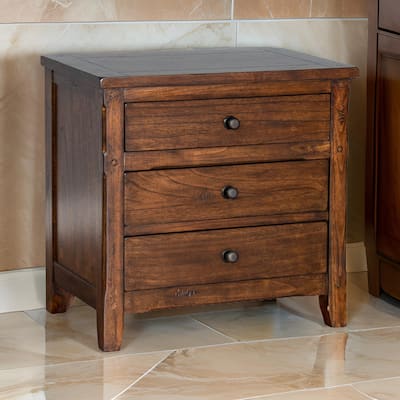 Odell Nightstand, 3 Drawers, Bronze, Rustic Dark Brown Solid Wood