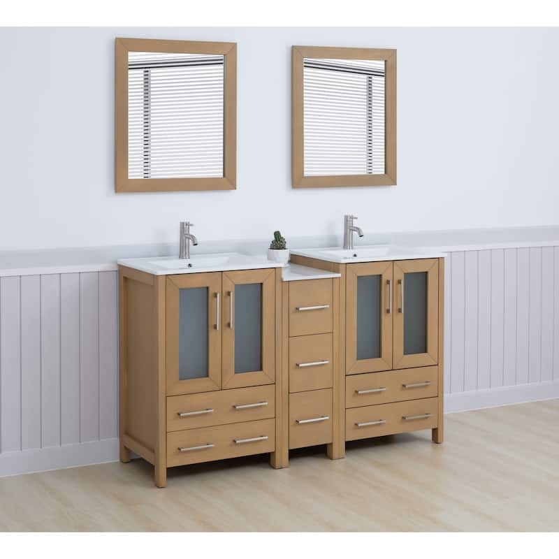 Vanity Art 60 in. Double Sink Bathroom Vanity with Top and Mirrors - 60 X 18.1 X 35.8