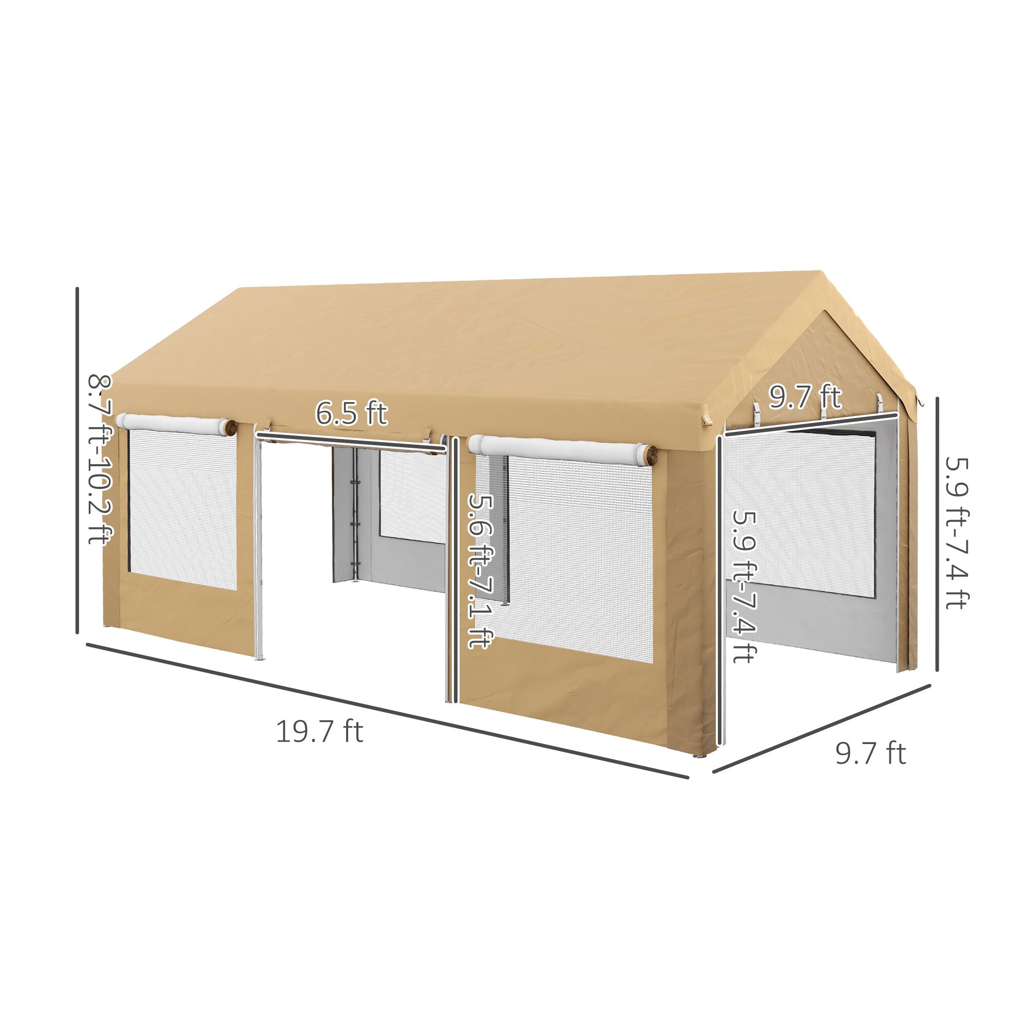 Outsunny Carport 10 x 20 Portable Garage Height Adjustable Heavy Duty Car Port Canopy N A Grey