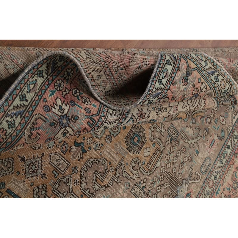 Brown Geometric Tabriz Persian Area Rug Hand-Knotted Wool Carpet - 8'2"x 11'1"