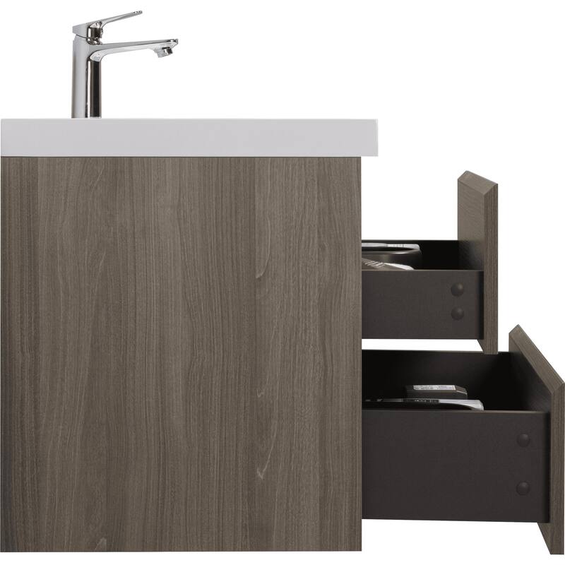 42" Floating Bathroom Vanity with Sink - Ash Grey Wall-Mounted Cabinet, Resin Countertop, Soft-Close Drawers