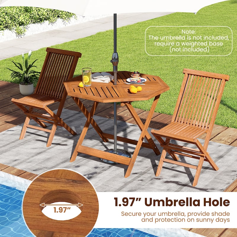 Gymax 35.5'' Solid Wood Patio Dining Table w/1.97'' Umbrella Hole