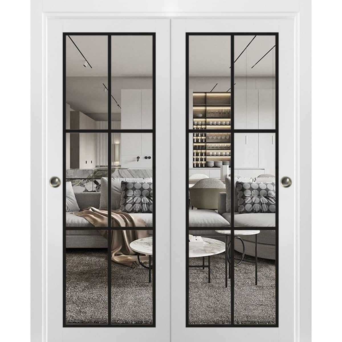 SARTODOORS Lucia 2366 White Wood Sliding Closet Bypass Doors with Clear Glass