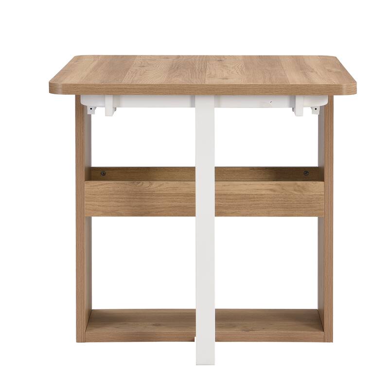 Modern 5-Piece Extendable Dining Table Set, 63" Kitchen Foldable Wooden Table with Lower Storage Shelf and 4 PU Leather Chairs