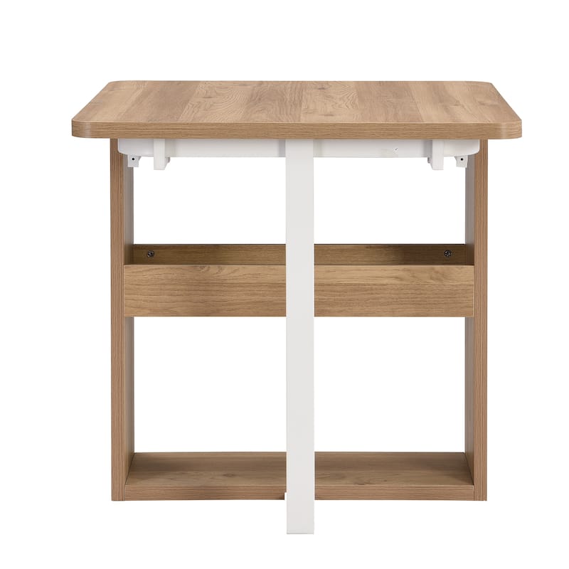 Roomfitters Modern 63" 5-Piece Extendable Dining Table Set with Storage Rack, Foldable Square Table and 4 PU Chairs