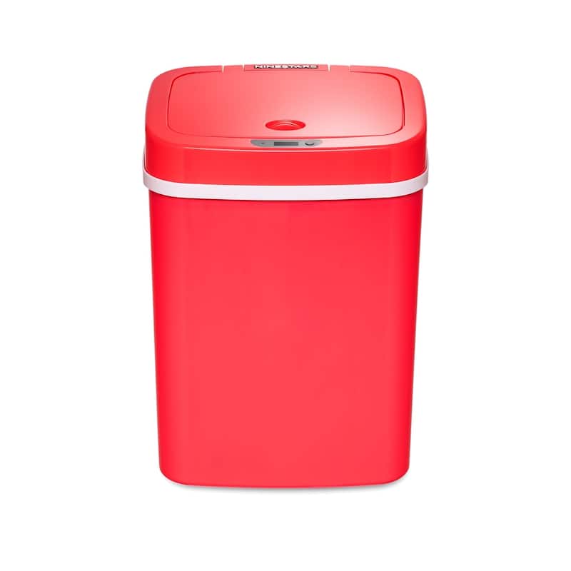 NINESTARS 3.2 Gallon Red Rectangular Motion Sensor Trash Can