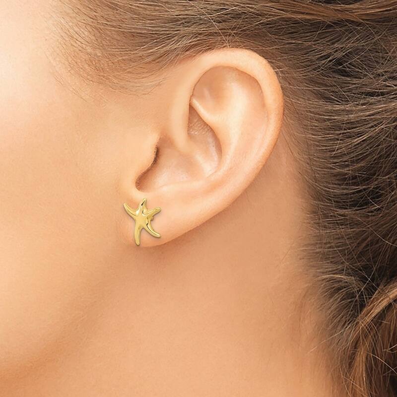 Curata 14k Yellow Gold 12mm Polished Sea shell Nautical Starfish Post Earrings