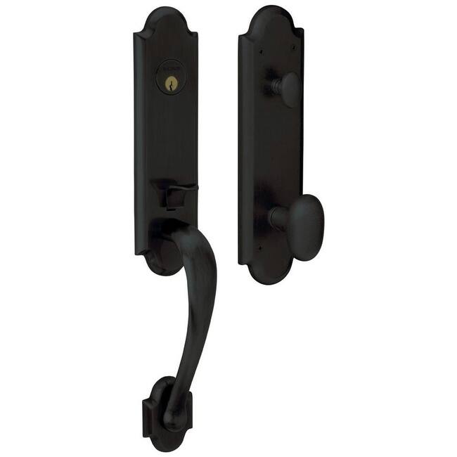 Baldwin Boulder Single Cylinder Handleset with an Oval Interior Knob - Satin Black
