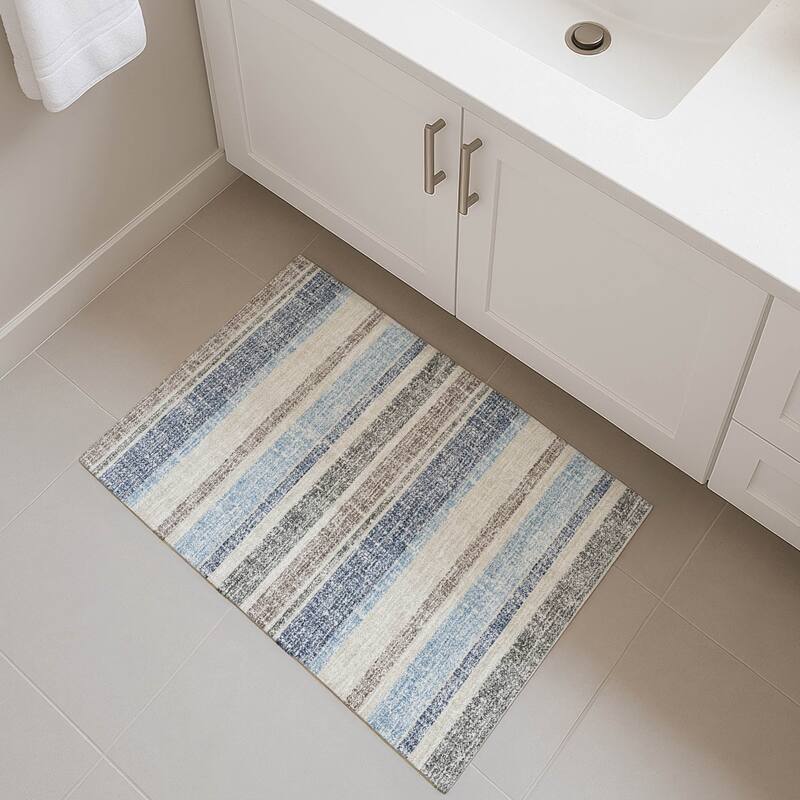 Premium Washable Super Soft Vintage Stripe Mayfield Rug - Navy - 1'8" x 2'6"