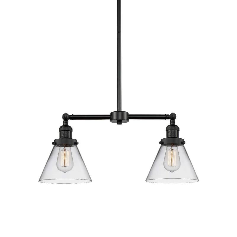 Innovations Lighting Large Cone 2 Light 21" Wide Linear Chandelier - Matte Black / Clear