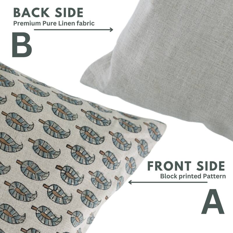 Fabdivine Block Print 12x20 Inch Pillow Cover Pure Linen Floral Farmhouse Decor Accent for Brown Soft, Cushion Case, Kanak Buti