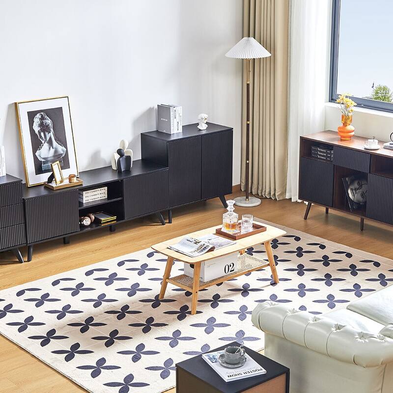 Wooden 2-Door Waveform Sideboard Storage Cabinet