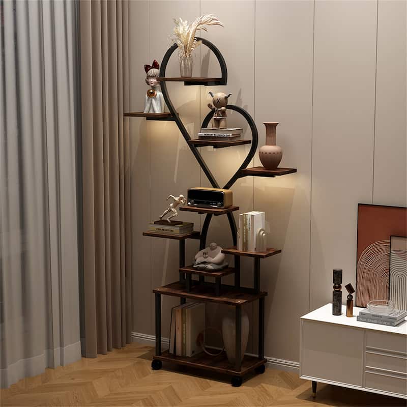 Heart Shape Tiered Metal Plant Stand with Grow Lights for Home