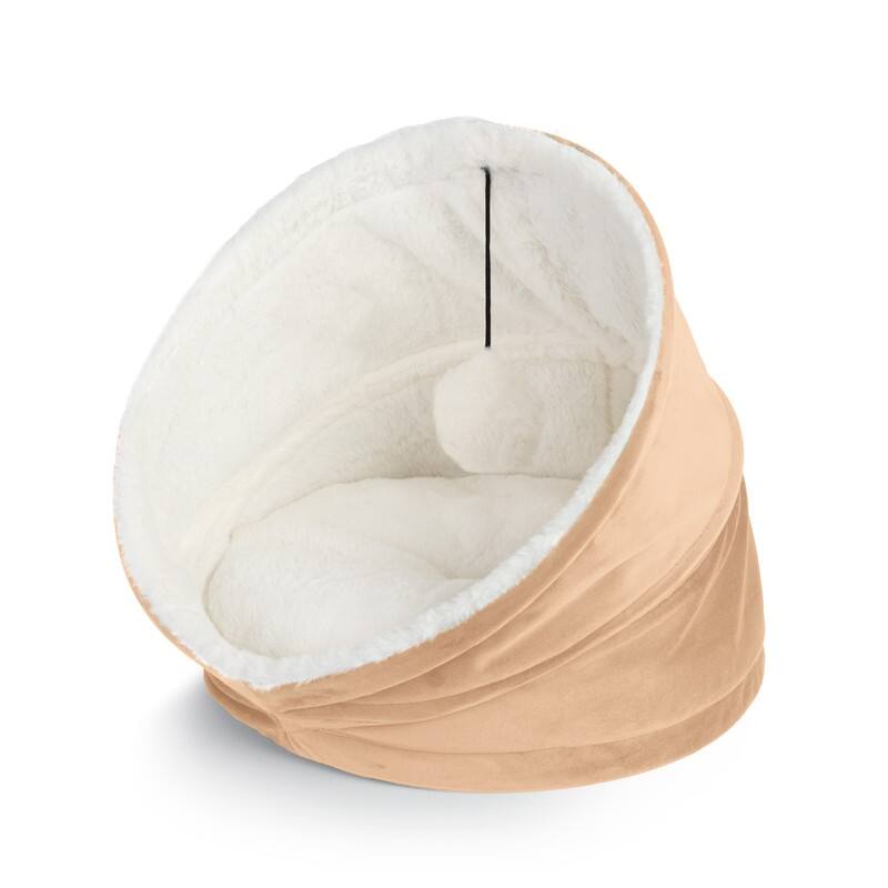 Cozy Cat House Velvet With Sherpa + Dangling Ball - 16"16"