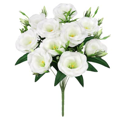 Set of 2 White Artificial Lisianthus Prairie Flower Stem Bush Bouquet 19in - 19" L x 11" W x 11" DP
