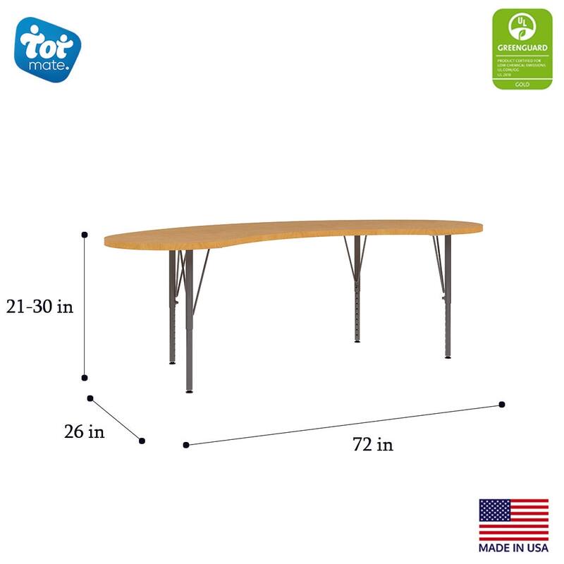 Tot Mate 72" W x 26" D Adjustable Curved Activity Table, Height 14" to 23", Ready-To-Assemble - N/A
