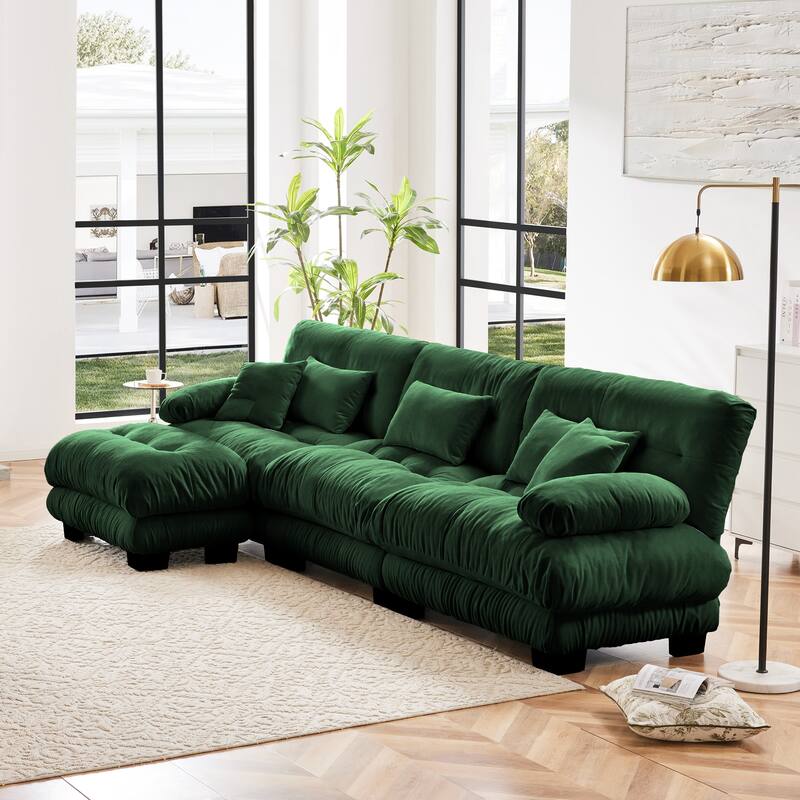 133.8" Chenille L-Shaped Cloud Sectional Sofa with Ottoman