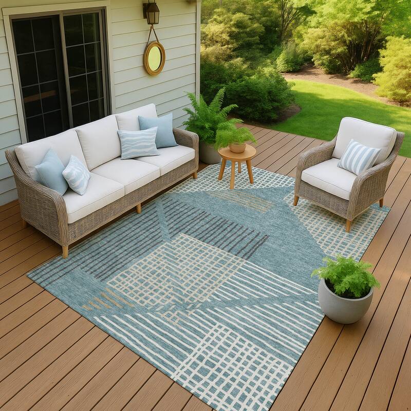 Machine Washable Indoor/ Outdoor Casual Contemporary Chantille Rug - Teal - 9' x 12'