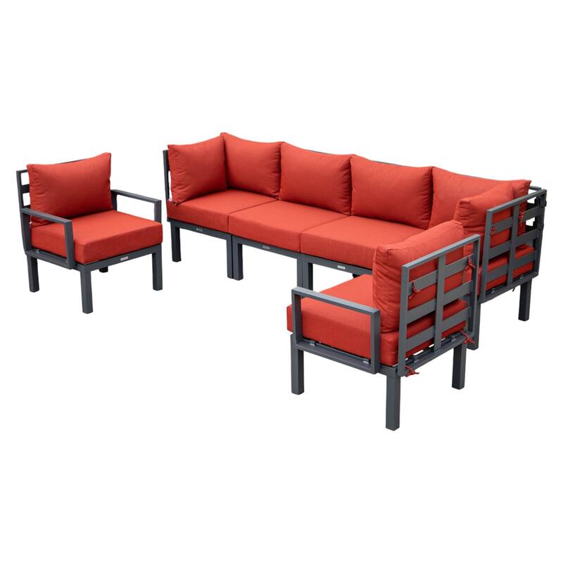 Chelsea 6-Piece Outdoor Patio Sectional Set in Black Aluminum with Removable Cushions for Backyard Garden and Patio Deck - Red