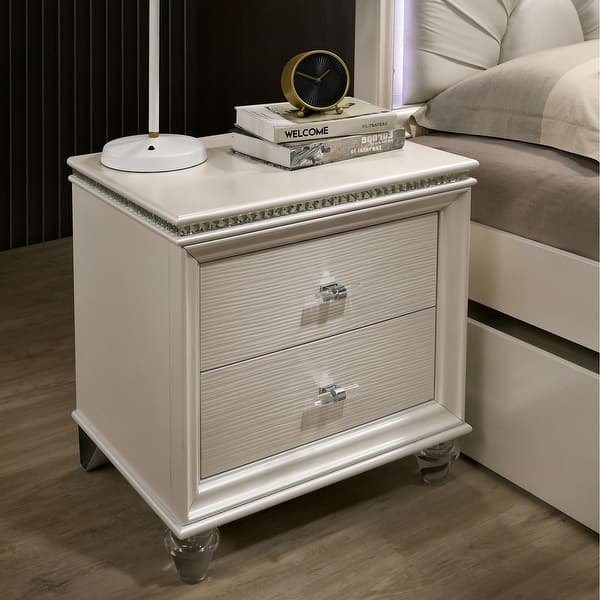 Shop Silver Orchid Allenby Pearl White 2 Drawer Nightstand Overstock 28976960