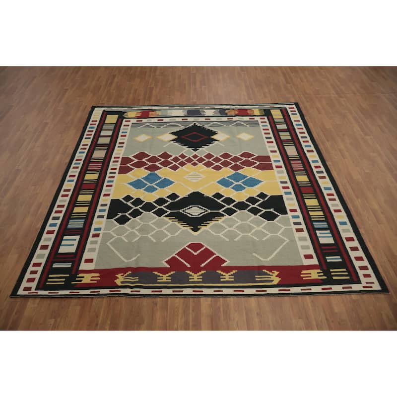 Hand Woven Oriental 100% Wool Carpet Southwestern Tribal Multi-Colored Kilim Area Rug - 10' 0'' X 9' 8''
