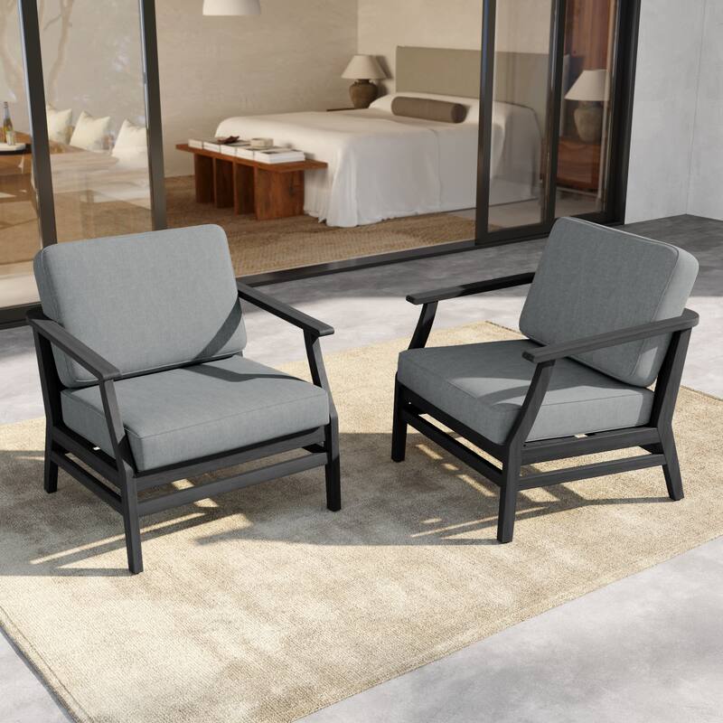 Outdoor Teak Wood Club Chairs with Cushions (Set of 2)