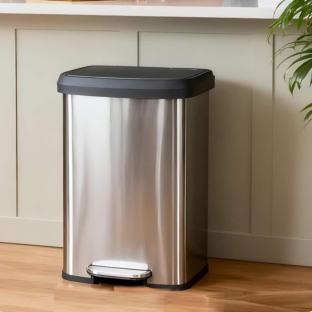 80 Liter / 21 Gallon Soft-Close, Smudge Resistant Trash Can with Foot Pedal, Stainless Steel, Sleek Finish