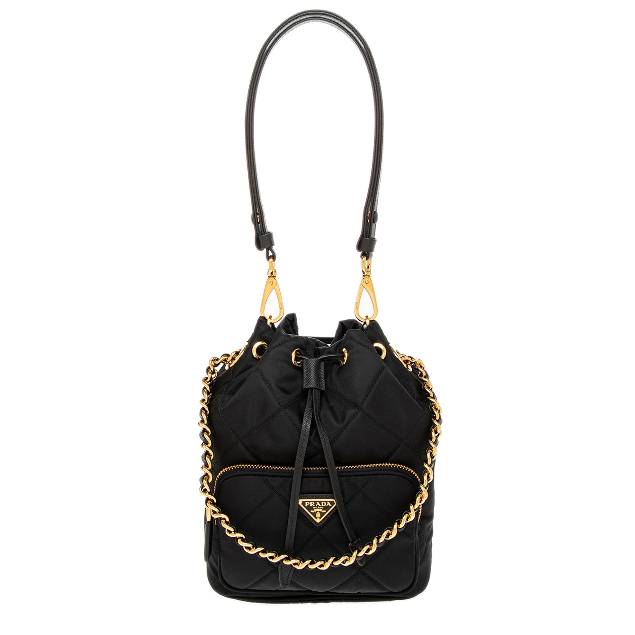 Prada Re-nylon Embroidered Bucket Bag with Detachable Strap