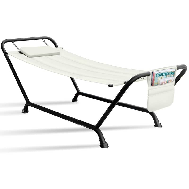 Sorbus Hammock Bed with Stand, Features Deluxe Pillow and Storage Pockets, Supports 500 Pounds - Beige