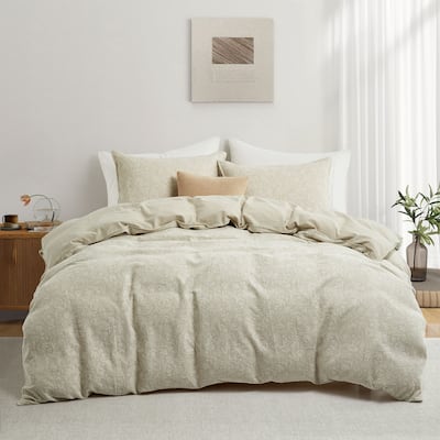 Floral Jacquard Cotton Linen Blend Duvet Cover Set, Bedding Set with Pillowcases