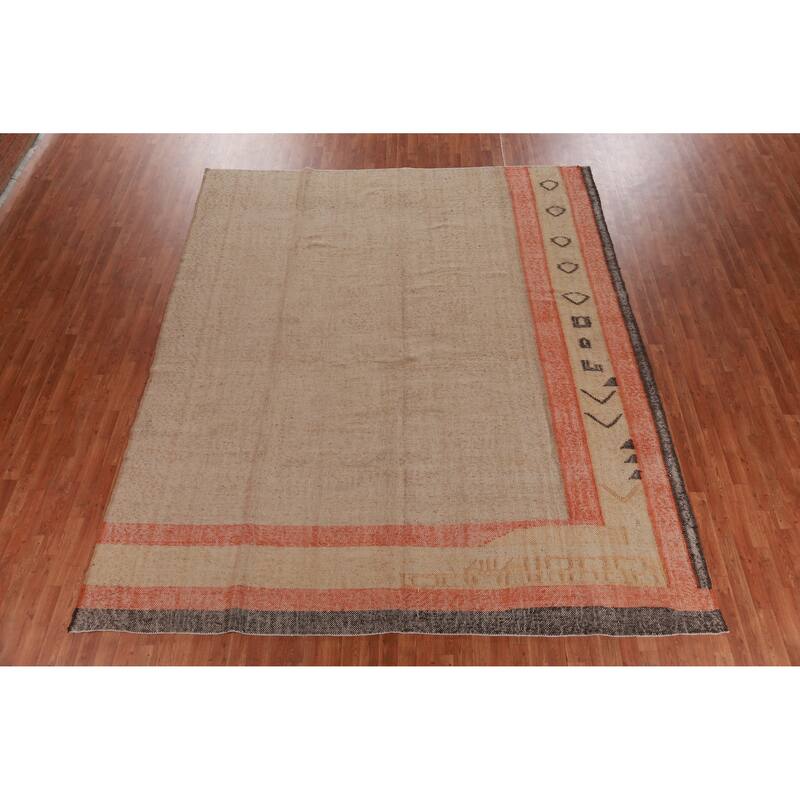 Hand Woven Oriental 100% Jute Carpet Southwestern Modern Brown Kilim Area Rug - 11' 4'' X 9' 9''