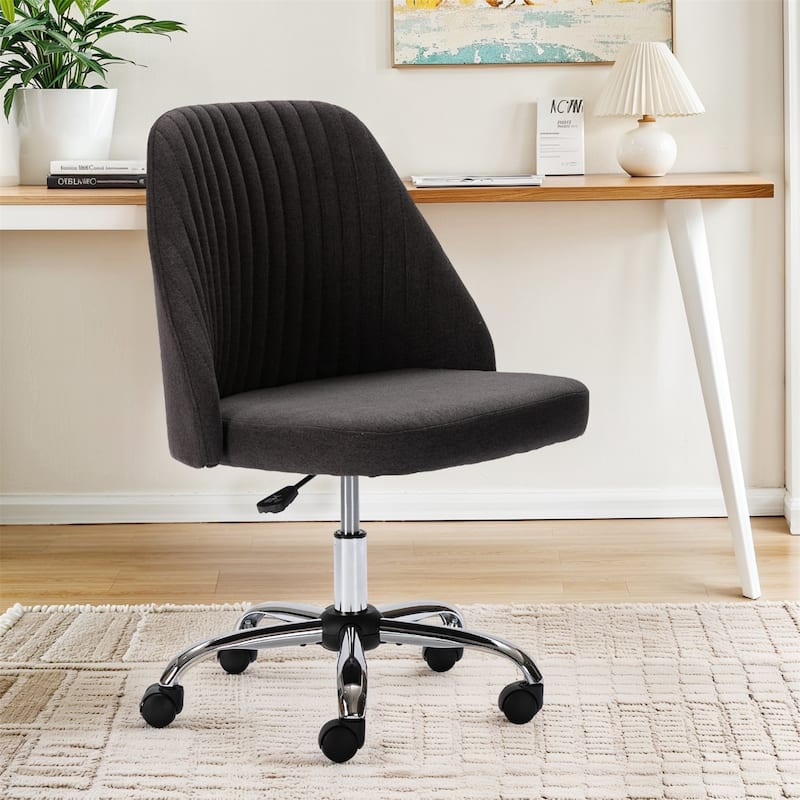 Chic Channel Tufted Back Fabric Vanity Swivel Task Chair Office Chair for Home & Make-up