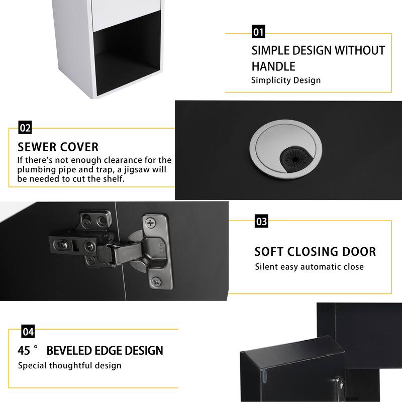 24" Wall-Mounted Bathroom Vanity with Ceramic Sink and Soft-Close Doors, Side Cabinet for Extra Storage