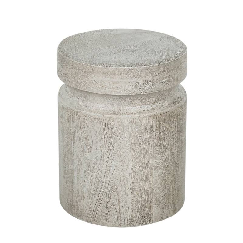 14 in. Cream Round Wood End Table, Sturdy Build End Side Table for Living Rooms