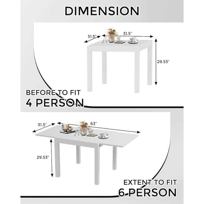 Patio Extendable Dining Table for 4-6,Aluminum Outdoor Dining Table 31.5-63 for Backyard Porch, Deck