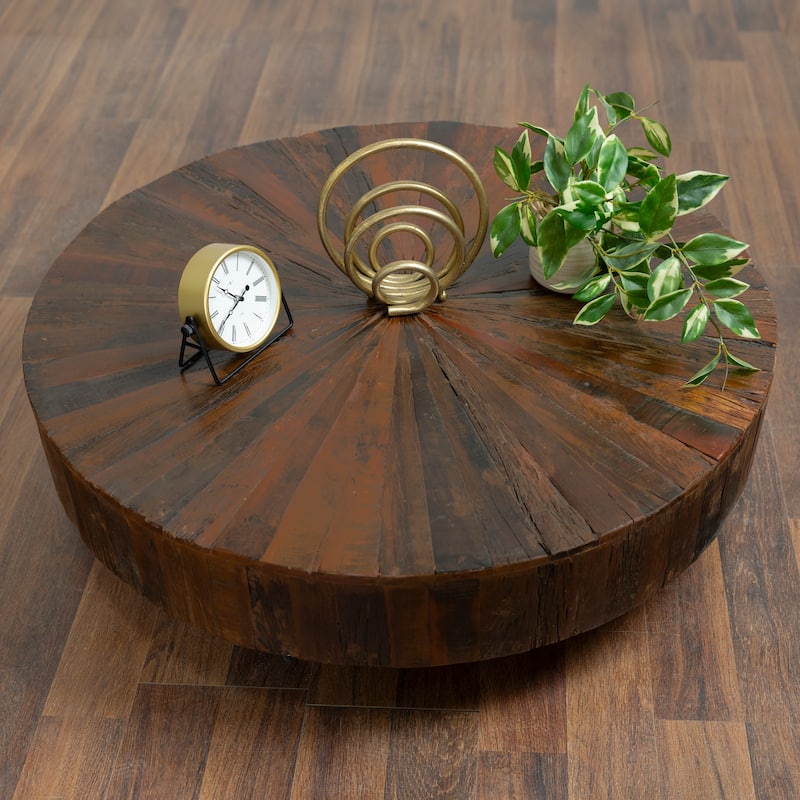 Contemporary 35" Coffee Table - Solid Wood With Metal Legs Round Table