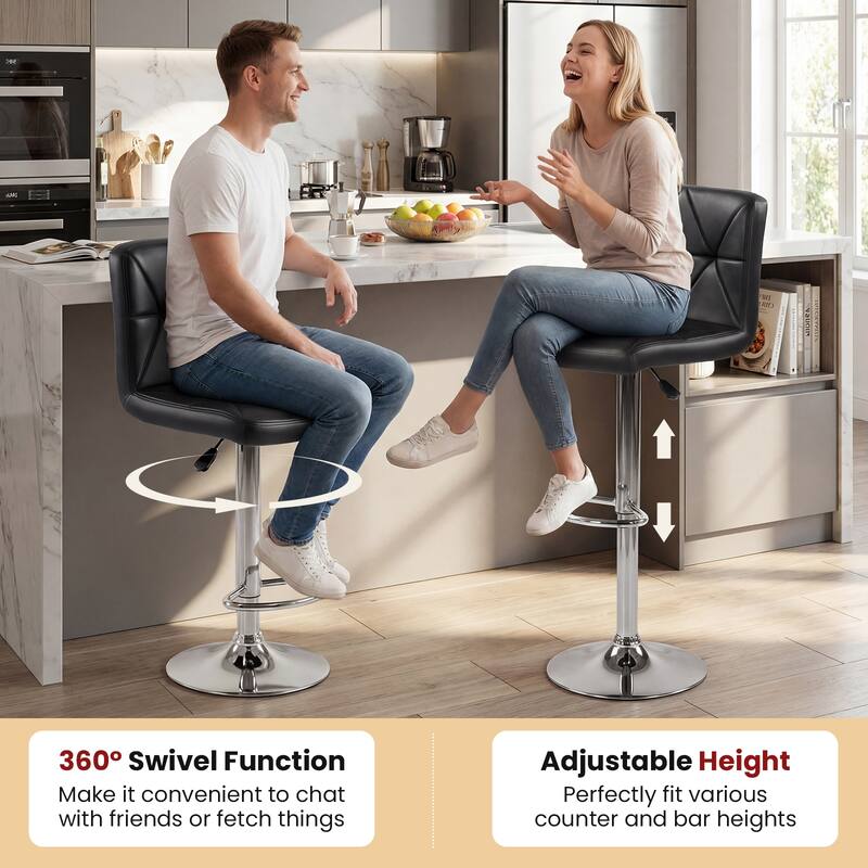 Gymax Bar Stools Set of 2 Adjustable Swivel Barstools w/Back &