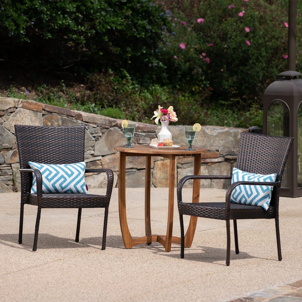Camden Outdoor 3 Piece Wicker Bistro Set by Christopher Knight Home