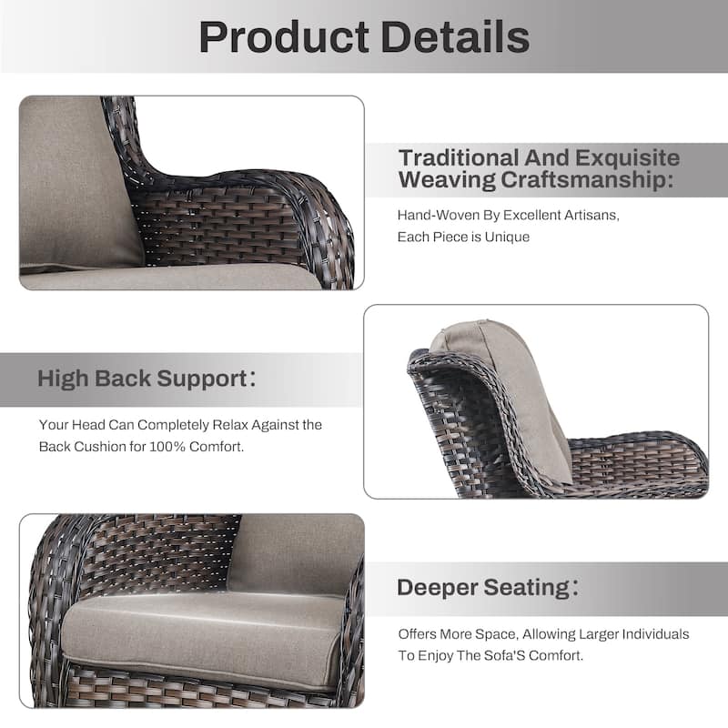 Gymojoy 6-Piece Outdoor Furniture Sofa Set with 2 Swivel Chairs, 2 Ottomans & 55K BTU Fire Pit Table